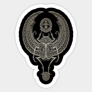 Dark Winged Egyptian Scarab Beetle with Ankh Sticker